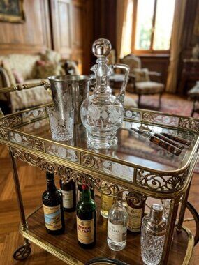 Vintage Floral Etched Clear Glass Liquor Decanter with Stopper